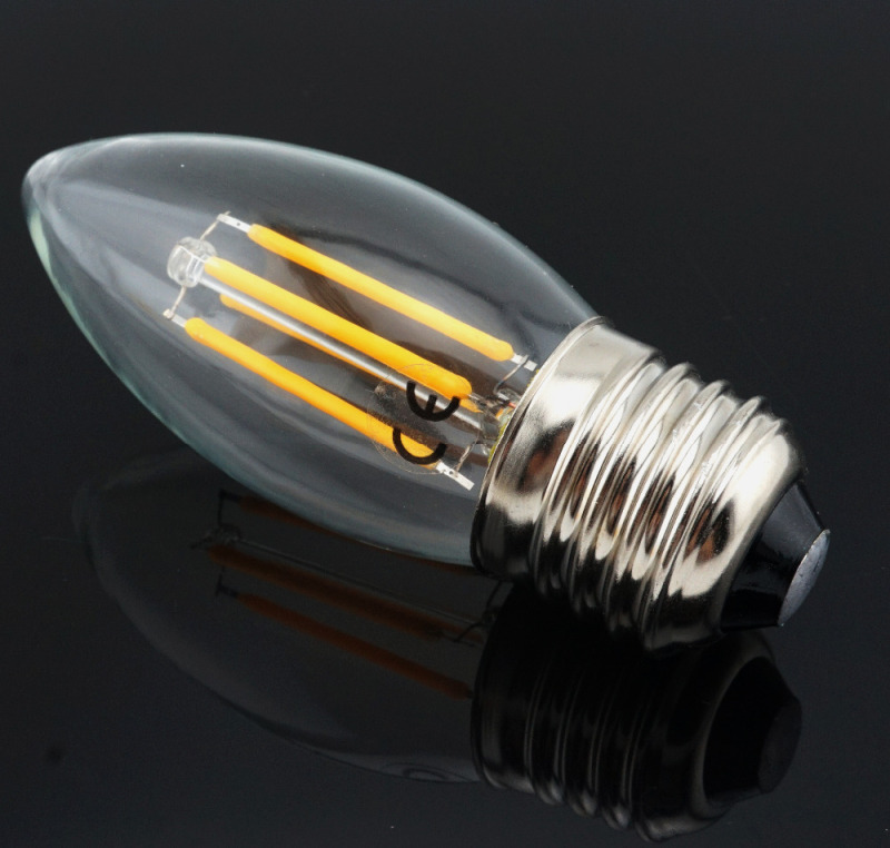 4W 220V LED C35 E27 Filament Light Bulb Medium Screw Base E27 LED Clear Glass Torpedo Shape Lamp for E27 Light Fixtrue Lighting-Pack of 4