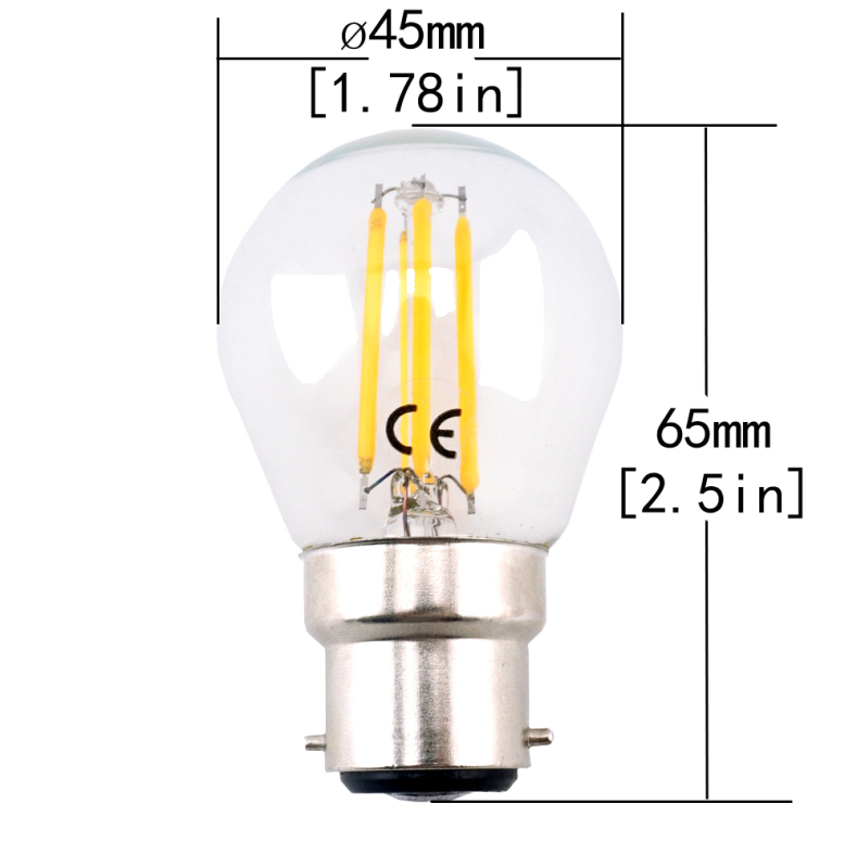 B22 G45 LED Filament Bayonet Light Bulb 4W 220V LED G45 B22 Glass Edison Retro Bulb for Ceiling Fan Chandelier Crystal Lighting-Pack of 4