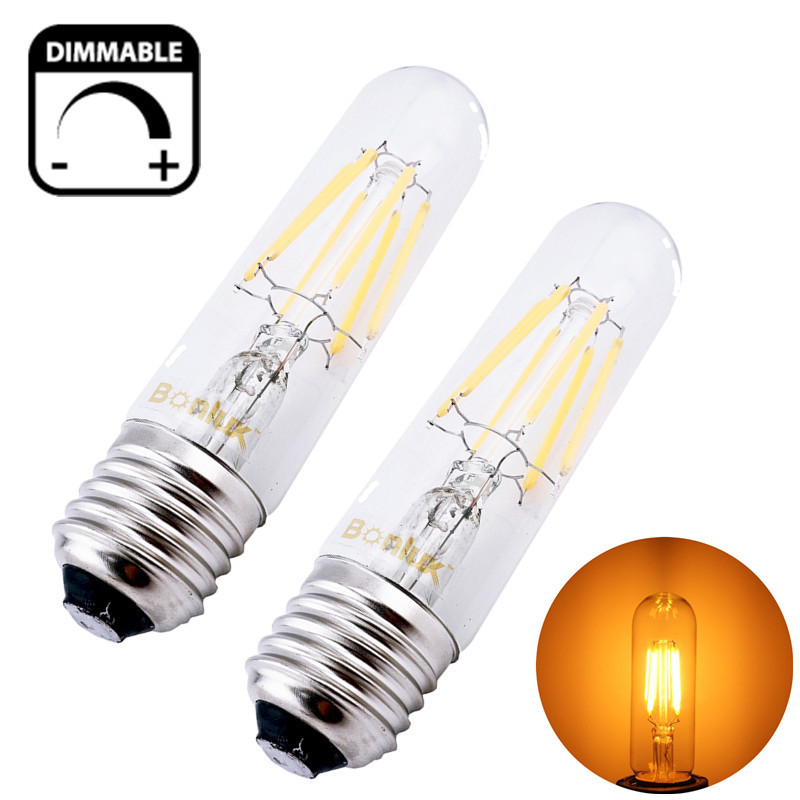 Dimmable T10 Tubular High Brightness Filament COB LED Light Bulb E26 Base Vintage Edison Bulb for T10 Incandescent Bulb Replacement