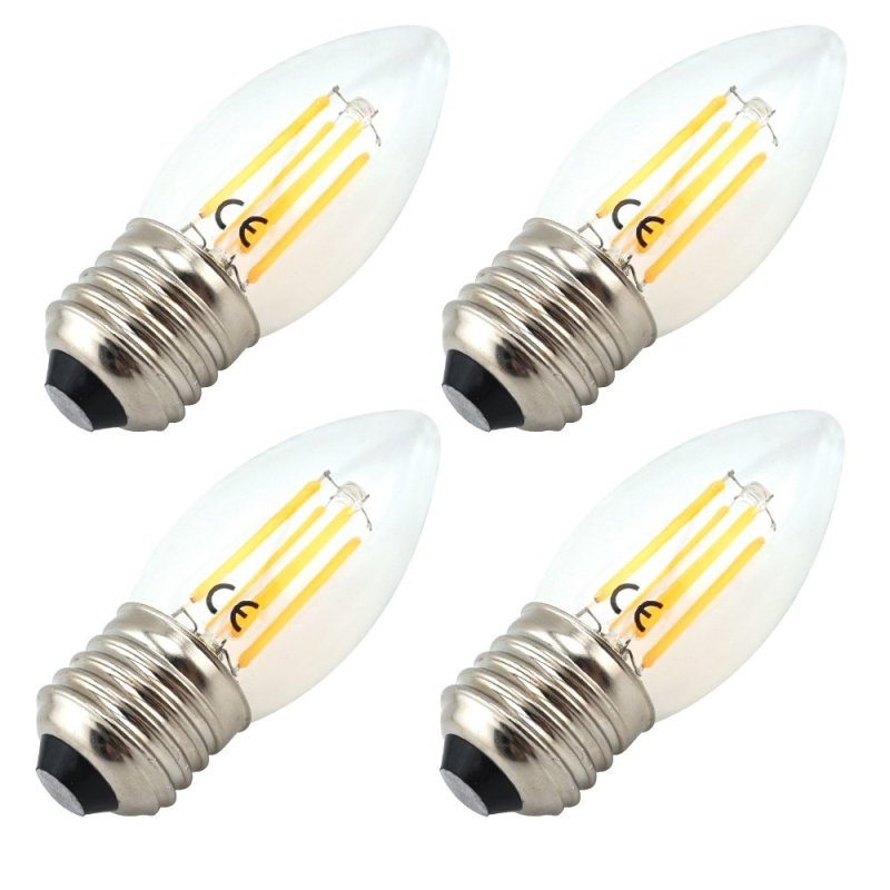 4W 220V LED C35 E27 Filament Light Bulb Medium Screw Base E27 LED Clear Glass Torpedo Shape Lamp for E27 Light Fixtrue Lighting-Pack of 4