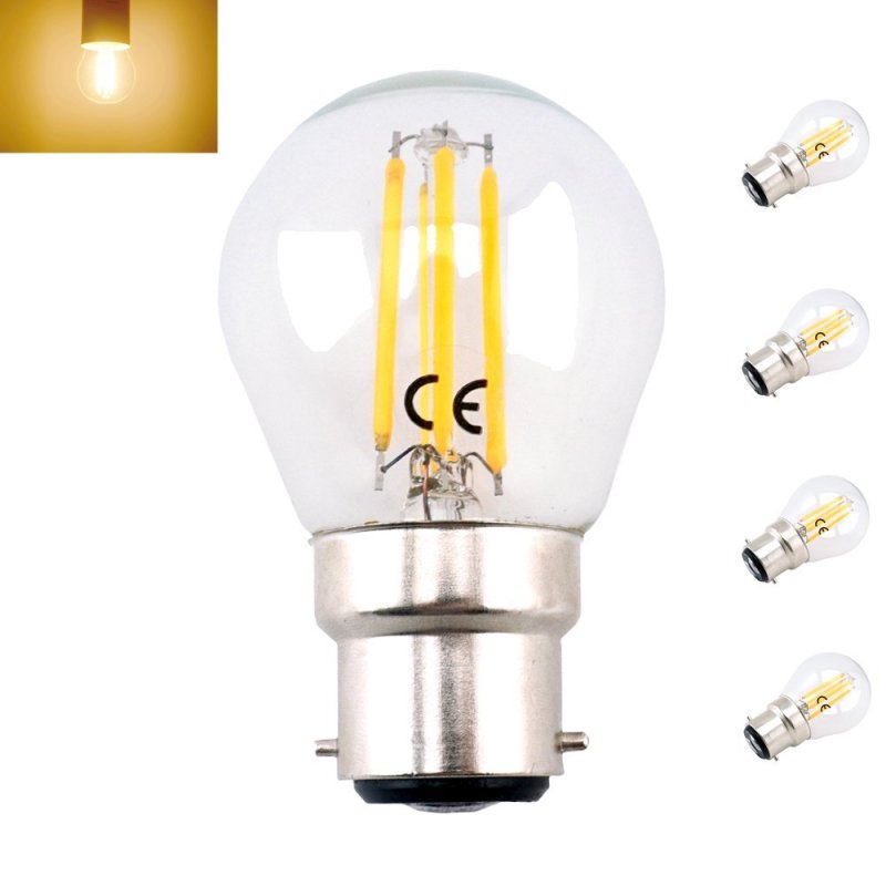 B22 G45 LED Filament Bayonet Light Bulb 4W 220V LED G45 B22 Glass Edison Retro Bulb for Ceiling Fan Chandelier Crystal Lighting-Pack of 4