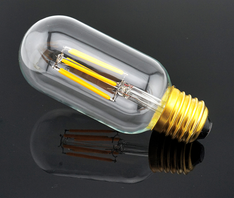 6W LED Vintage Edison T14 Tubular Filament Bulb 110/220V Medium E26 Base Clear Glass LED T45 Decorative Light 60W Incandescent Replacement (Pack of 4)