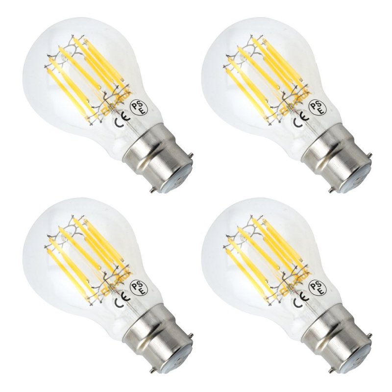 4-Pack 10W Bayonet LED Filament Bulb GLS A60 BC B22 LED Vintage Glass Bulb 100W Incandescent Replacement (Non-dimmable)