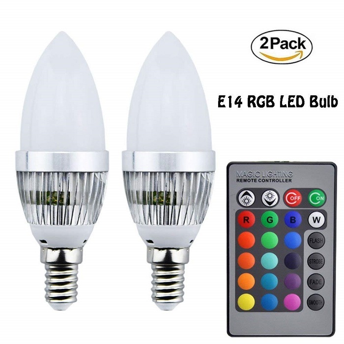 3W E14 LED RGB Light Bulb 16 Colors Changing SES Candle Bulbs Dimmable Mood Lighting with Remote Controller for Bar Party Home Decoration (2-Pack)