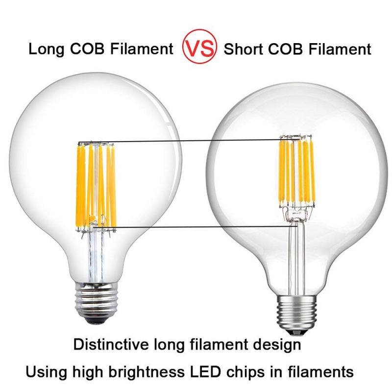 G40/G125 LED Dimmable Edison Vintage Filament Bulb 12W E26/E27 Base Long COB Filament LED Clear Glass Globe Light 130W Incandescent Equivalent