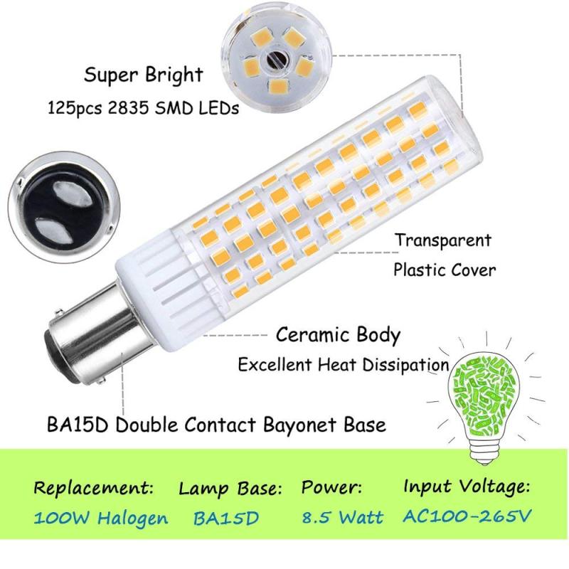 Bonlux Dimmable LED BA15D Light Bulb 8.5W BA15D Double Contact Bayonet Base LED Bulb - 100W Halogen JD Type T4 Replacement Bulb for Chandelier Crystal