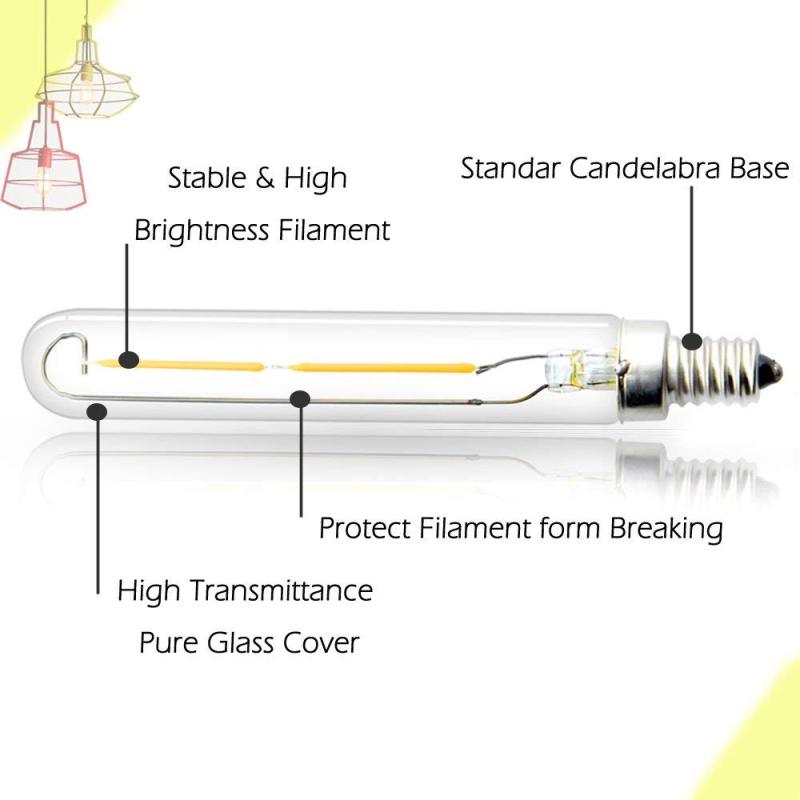 E12 T6 LED Bulb 2 Watt Clear Glass Candelabra Base LED Bulbs 15-20W E12 Incandescent Equivalent T20 Edison Tubular Candle Base Lamp (3-pack)