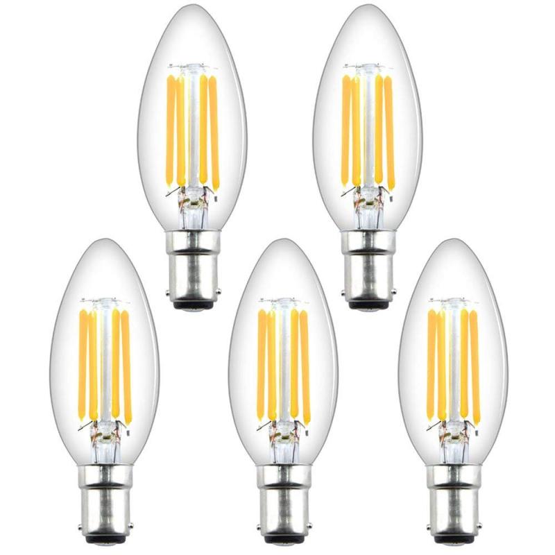 4W B15d Filament LED Candle Bulb C35 B15 Dimmable Edison Vintage SBC Small Bayonet Cap Candle Light Bulbs for 35-40W Incandescent Replacement (5-Pack)