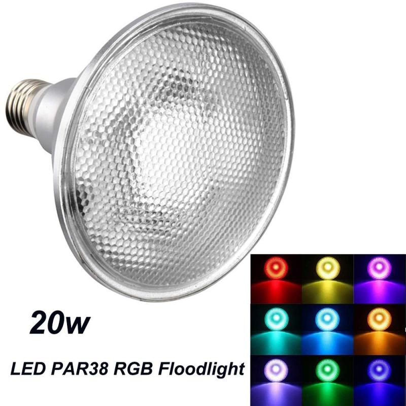 Lustaled 20W LED PAR38 RGB Floodlight Bulb Waterproof Dimmable 16 Color Changing Spotlight E26 with Remote Control for Decoration Lighting