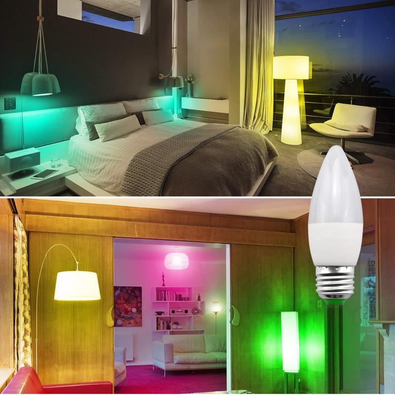 Lustaled Dimmable RGB + Warm White LED Color Changing Light Bulbs C35 E26 Color LED Memory Timer Function with Remote Control for Decoration Lighting