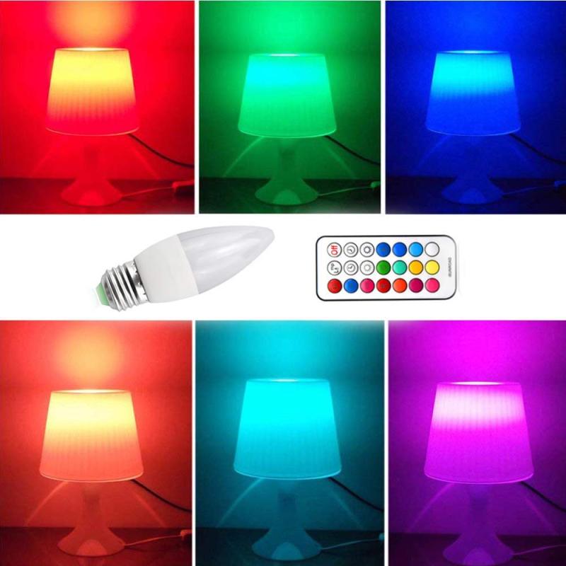 Lustaled Dimmable RGB + Warm White LED Color Changing Light Bulbs C35 E26 Color LED Memory Timer Function with Remote Control for Decoration Lighting