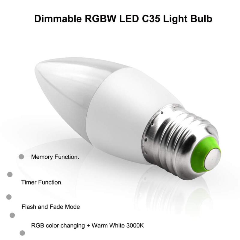 Lustaled Dimmable RGB + Warm White LED Color Changing Light Bulbs C35 E26 Color LED Memory Timer Function with Remote Control for Decoration Lighting