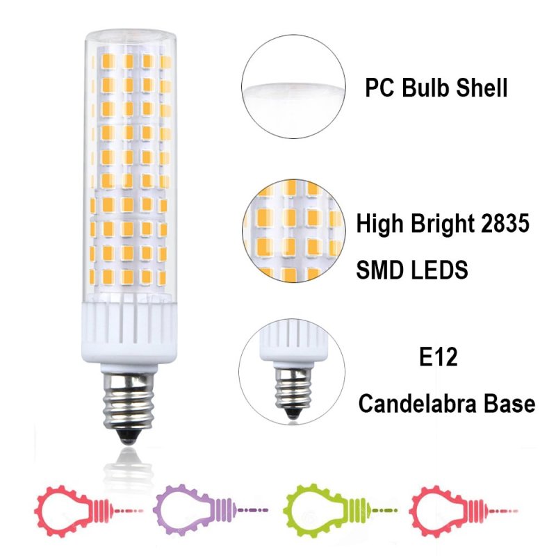 Luxvista Dimmable 8.5W E12 LED Light Bulb, T3/T4 Candelabra Base E12 Ceiling Light 100W Halogen Replacement Candle Corn Bulb, 3-Pack