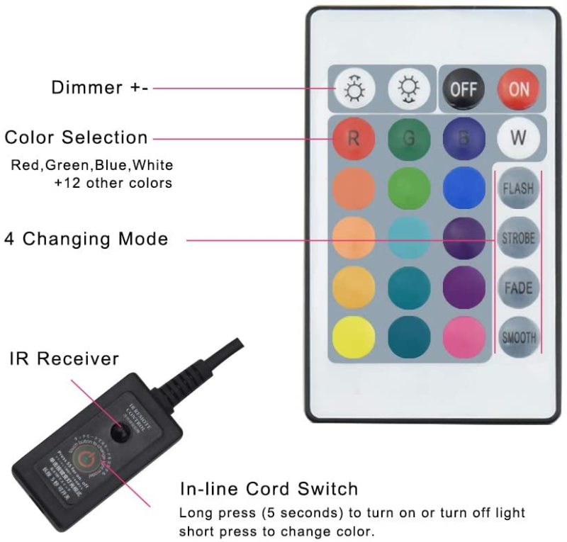 RGB LED Aquarium Light - Color Changing LED Fish Tank Hood Light with Extendable Brackets, Dimmable RGB LED Light