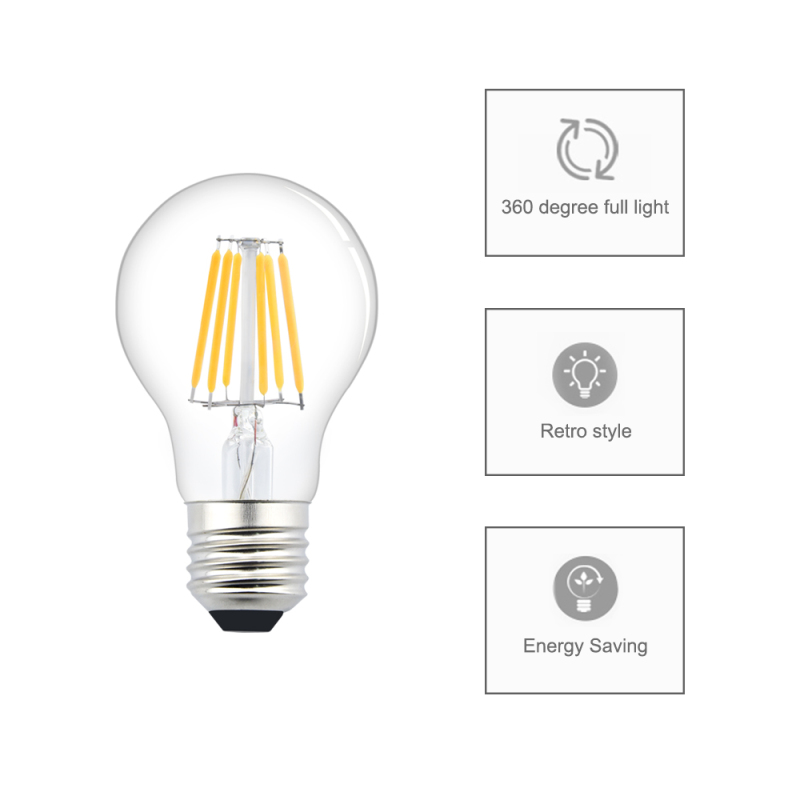 AC/DC 12-36V 6W E27 A60 RV Camper LED Light Bulb Antique Clear Glass Finish Filament Bulbs Equivalent 75W Halogen