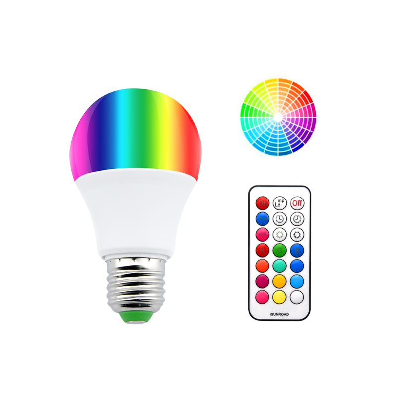 Colour Changing RGB E27 Dimmable LED Bulb 10W 12 Color, Memory &amp; Timing Function, Edison Screw RGBW Coloured LED Light Bulbs