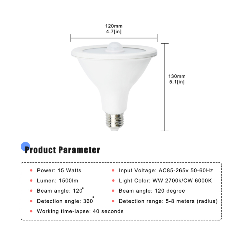 PAR38 LED Flood Light Bulb - 15W E26 Motion Activated Dusk to Dawn LED Light Bulb Medium Base Auto On/Off Smart PIR LED Bulb