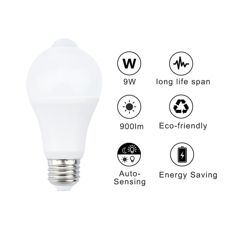 7W E26 Motion Sensor LED Light Bulbs - A19 Smart PIR Sensor LED Bulbs E26 Medium Base Automatic Dusk to Dawn Security Light