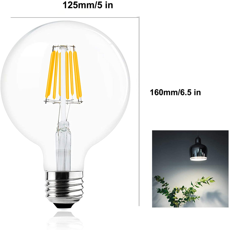 8W Dimmable Vintage G125 LED Filament Bulb with Medium Screw E26/E27 Base