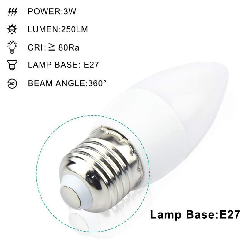 3W C35 Candle E26/E27 LED Flame Effect Light Bulb with 3 Lighting Modes (2-Pack)