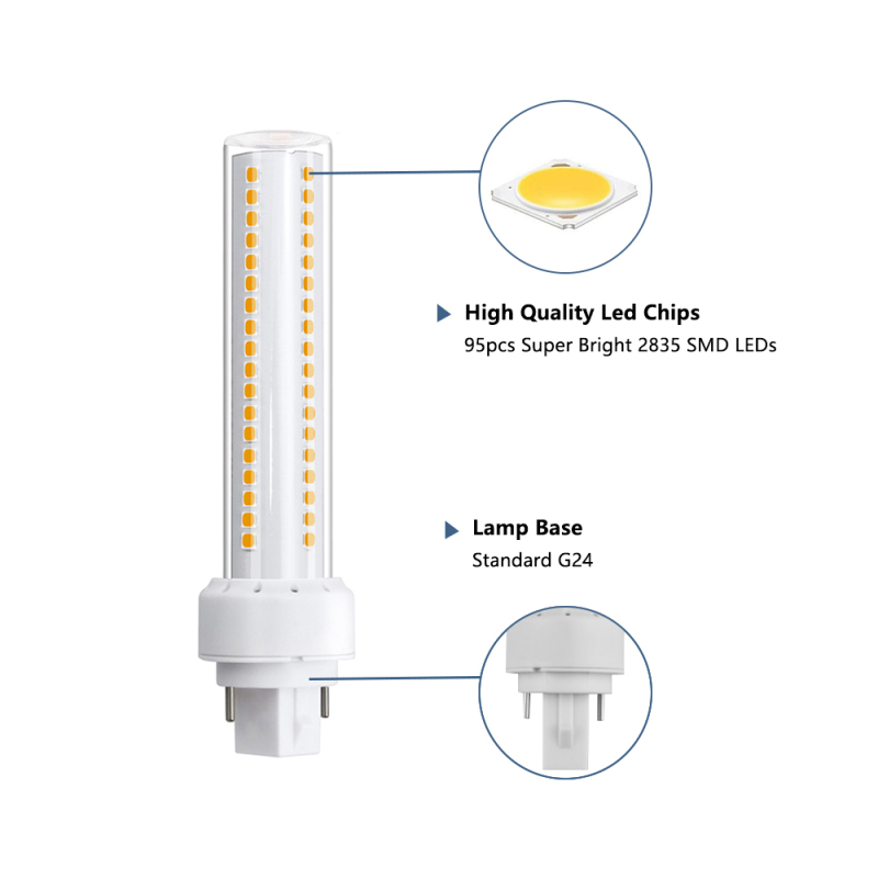 12W LED G24 2-pin Base Light Bulb 26W CFL/Compact Fluorescent Replacement G24 LED PL Retrofit Lamp 360 Degree Beam Angle (2-Pack)