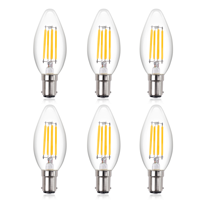 4W  B15 C35 LED Vintage Filament Light Bulbs Warm White 2700K, 40W Incandescent Equivalent(6 packs)