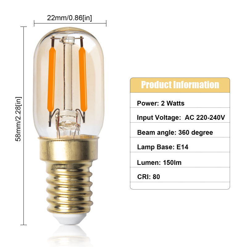 2W  E14 T22 Dimmable Vintage Filament Bulbs Super Warm Light 20 Watt Equivalent（6 packs）