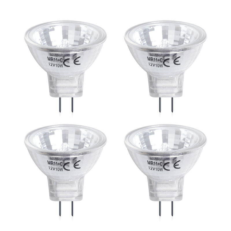 Dimmable 10W 2 Pin 12V MR11 GU4 Halogen Spotlight Bulbs Warm White 2800K 30° Beam Angle for Ceiling Light Downlight Lighting (4-Pack)