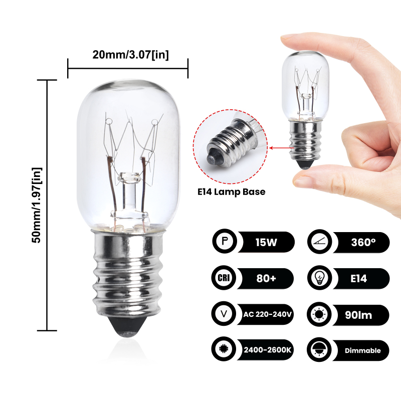 15W E14 T22 Dimmable Tubular Incandescent Light Bulb for Himalayan Salt Lamp Oven Light Fridge Warm White 2600K (10-Pack)