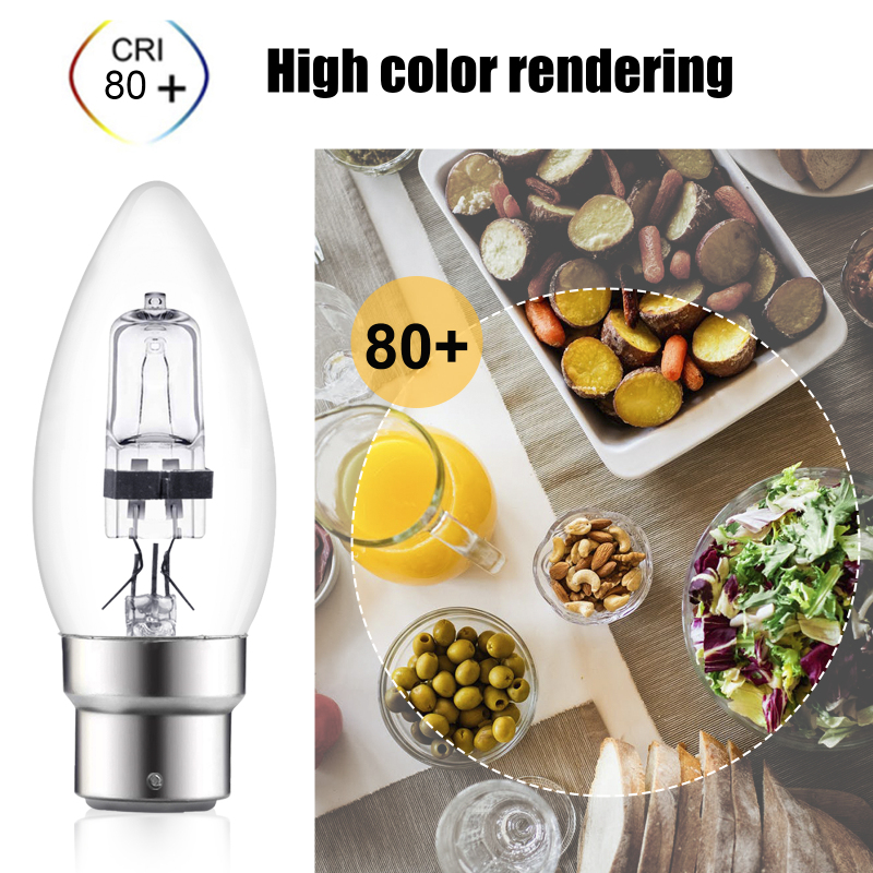 42W C35 B22 Dimmable Halogen Light Bulb, Warm White 2700K, Classic Clear Glass Light Bulb for Chandeliers, Ceiling Fixture(10-PACK)