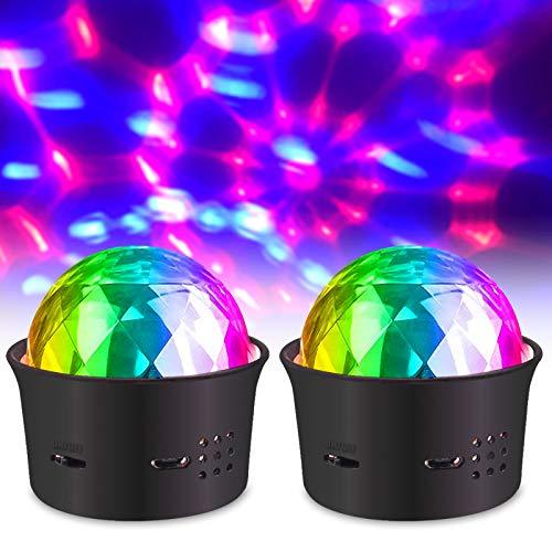 5V Mini  RGB Disco Ball Party Light Effects Voice Controlled USB Mood Light for Kids Room Party （2-pack）