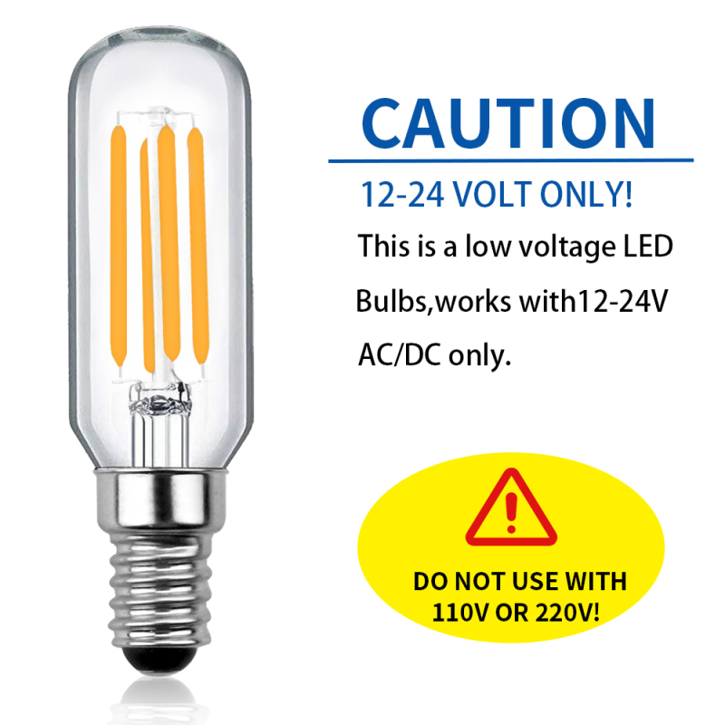 4W Non-Dimmable E14 T25 LED Filament Bulb, 12-24V Low Voltage Tubular LED Filament Vintage Light Bulb, 40W Incandescent/Halogen Equivalent