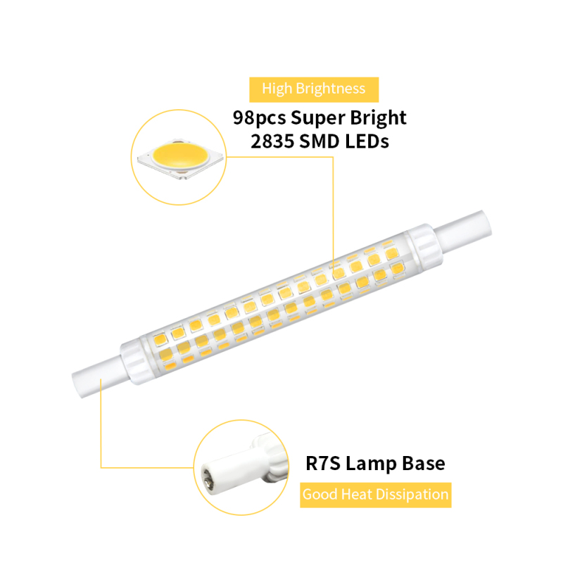 10W T3 R7S J118 LED Light Bulb, Double Ended Floodlight Bulb 120V, 120V Lamp 118mm Warm White 3000K for Work Light, Landscape Light (2-Pack)