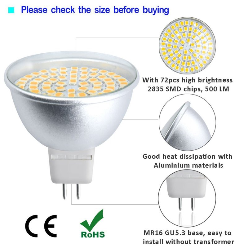 MR16 GU5.3 220V 5W 500lm LED bulb, equivalent to 50W halogen lamp warm white (5-pack)