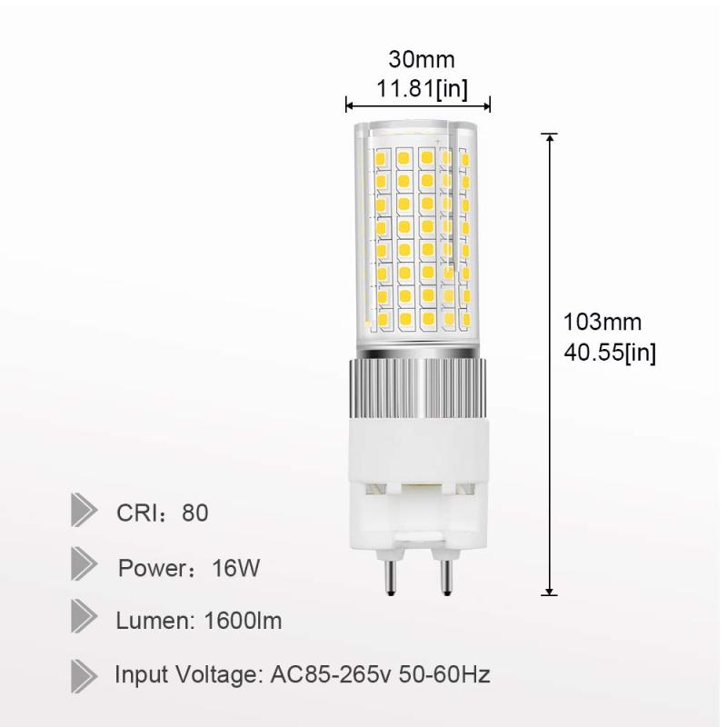 Non Dimmable 16W G12 LED Corn Lamp Bulb 220V 1600 Lumen Warm White 3000K 360° Beam Angle Headlight Bulb Equivalent to 160W Halogen Lamp (2-pack)