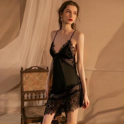 Stacey Sexy Lace Sling Sexy Lingerie Nightdress Black [QZ75103]
