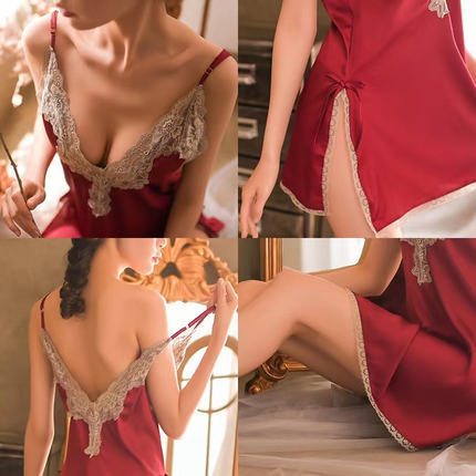 Stacey red lace sexy lingerie nightdress [QZ25858]