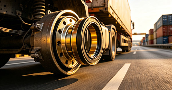 Photo of high performance oil bath seal installed on a commercial semi-trailer axle hub.
