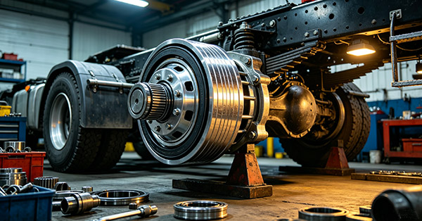 Photo of high performance oil bath seal installed on a commercial semi-trailer axle hub.