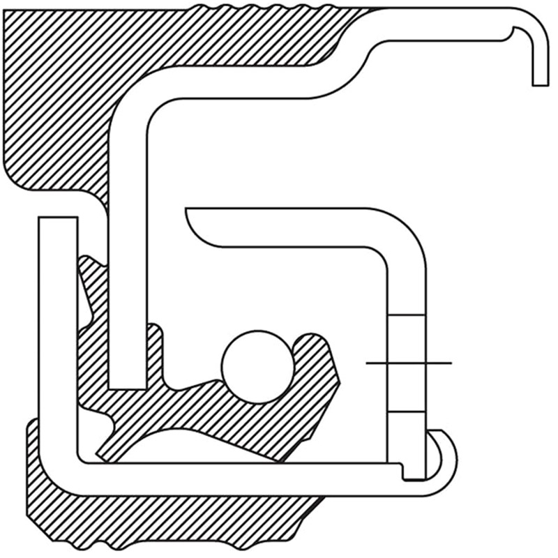 Cross section technical drawing of wheel hub grease seal for commercial vehicle axle maintenance.