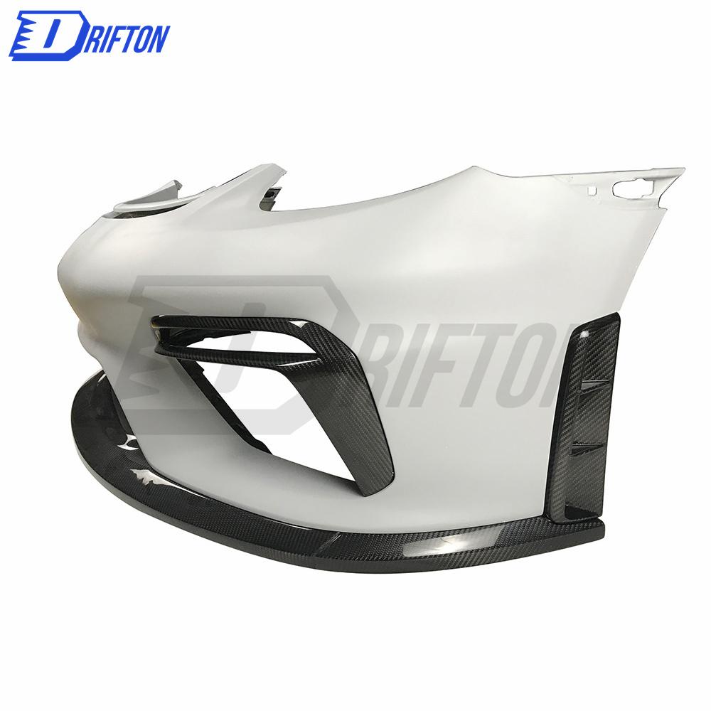 GT4 Style Half Dry Carbon Fiber Front Bumper For Porsche 718 Cayman Boxster 2016-2019