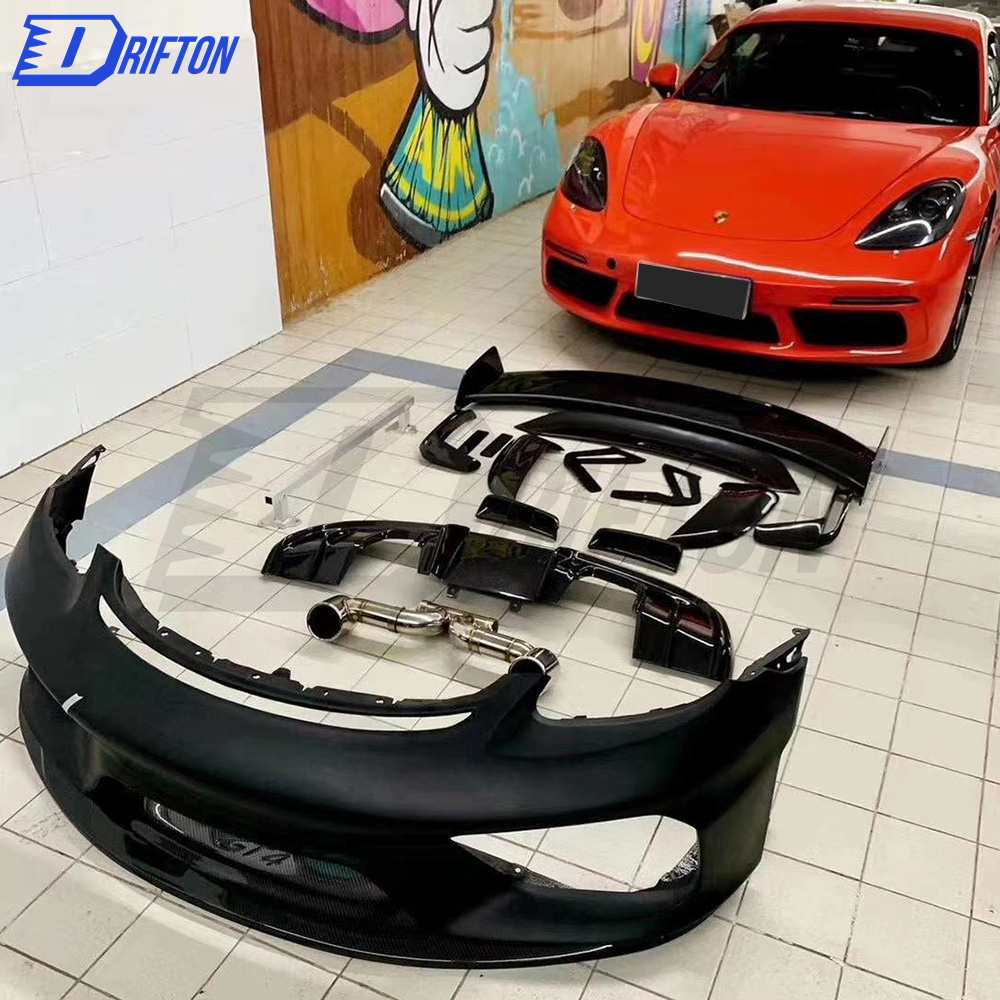GT4 Style Half Dry Carbon Fiber Front Bumper For Porsche 718 Cayman Boxster 2016-2019