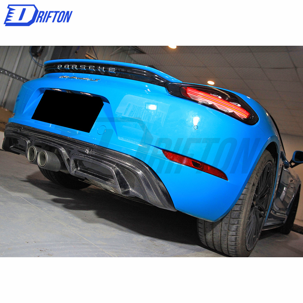 TechArt Style Carbon Fiber (Cfrp) Rear Diffuser Trim Cover For Porsche 718 Cayman Boxster 2016-2020