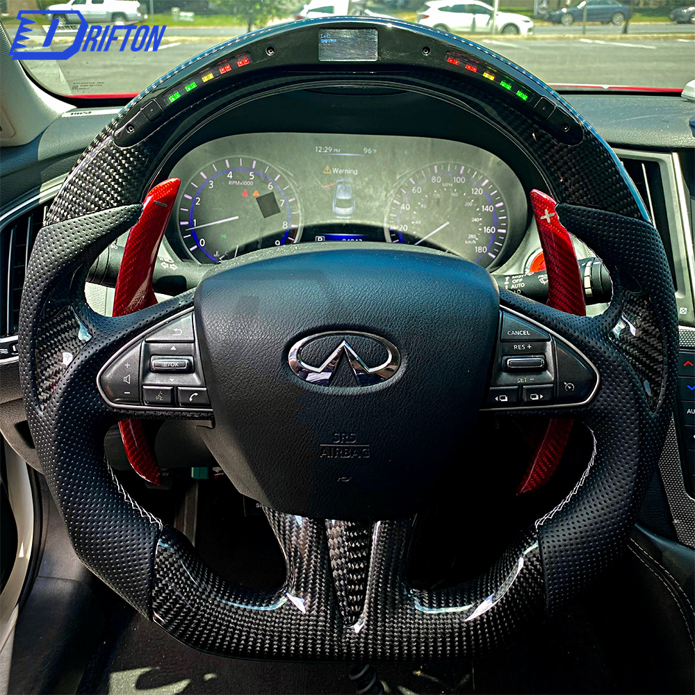 Carbon Fiber Steering Wheel Cover Trim For INFINITI Q50 2014-2017