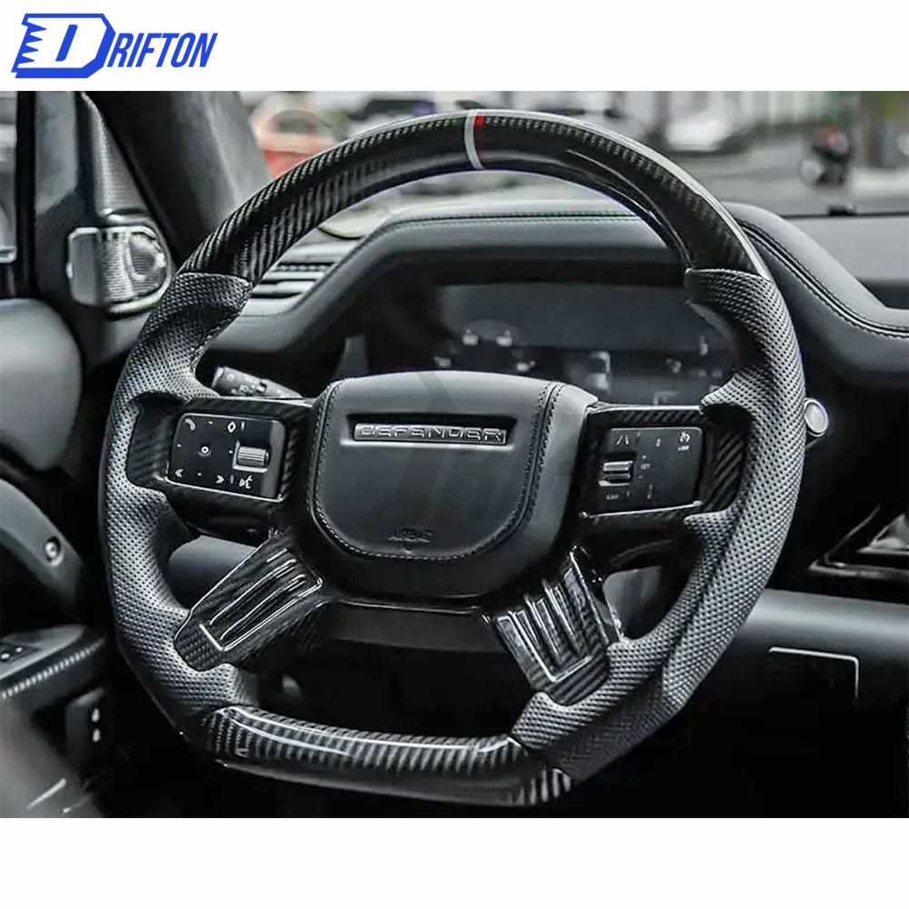 Customize Carbon Fiber & Perforated Leather Steering Wheel For Land Rover Defender 2020-2023