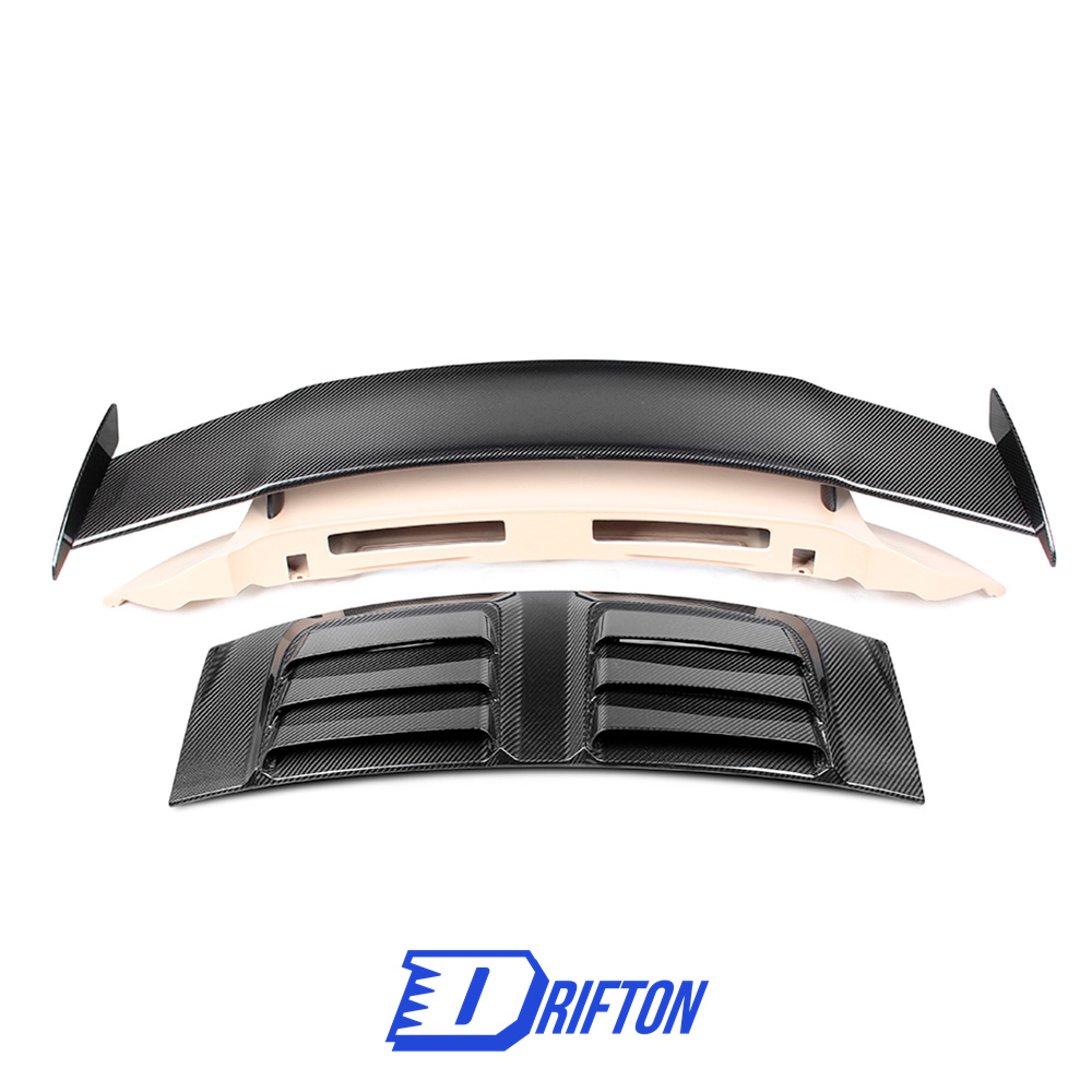 TopCar Style Dry Carbon Fiber Rear Spoiler With Primer Base With Engine Cover Set For Porsche 911 992 Carrera S 2019-2023