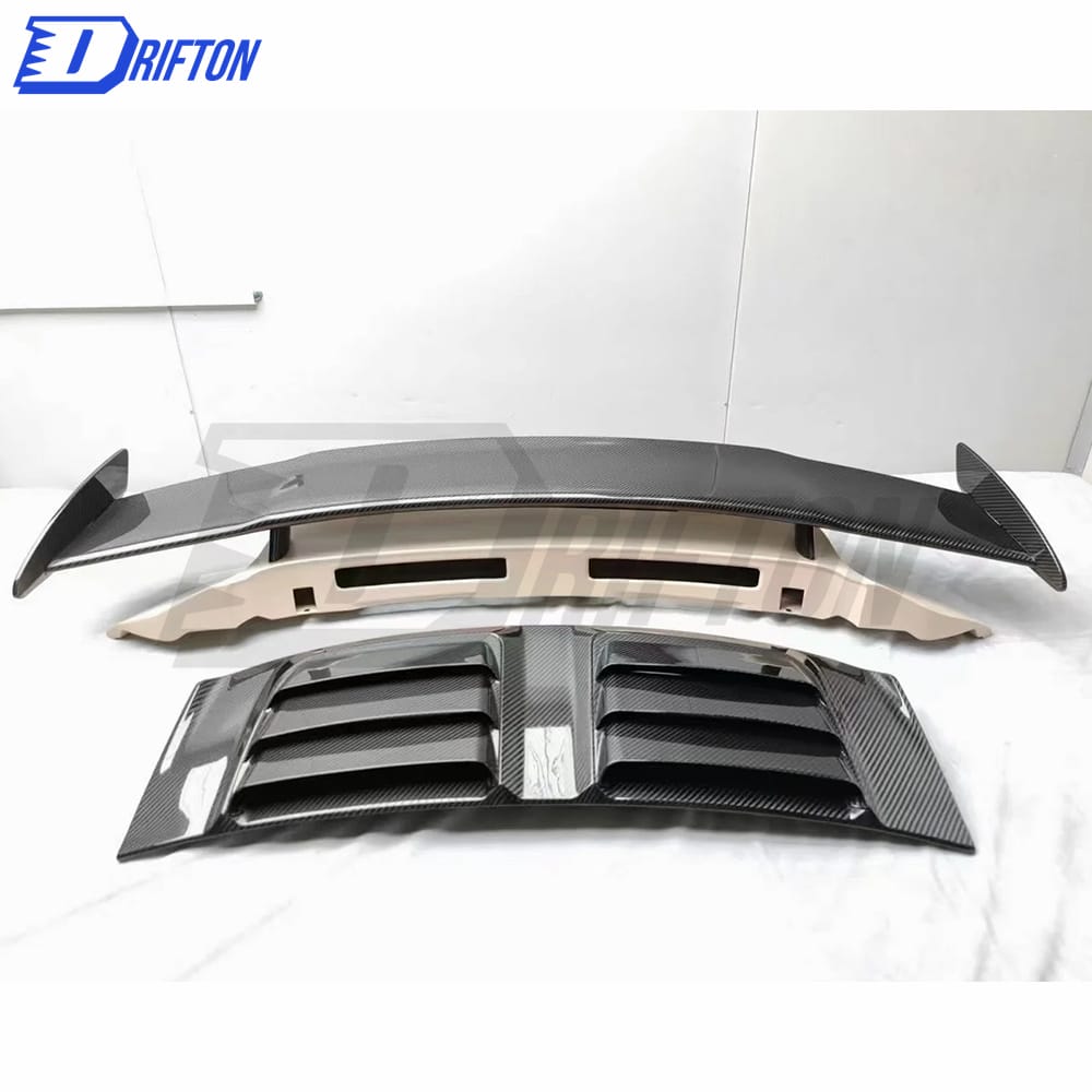 TopCar Style Dry Carbon Fiber Rear Spoiler With Primer Base With Engine Cover Set For Porsche 911 992 Carrera S 2019-2023