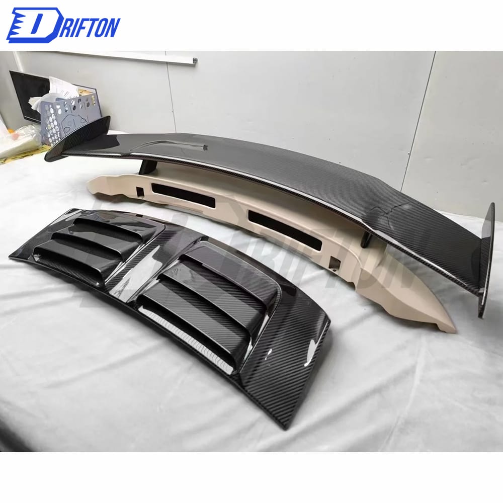 TopCar Style Dry Carbon Fiber Rear Spoiler With Primer Base With Engine Cover Set For Porsche 911 992 Carrera S 2019-2023