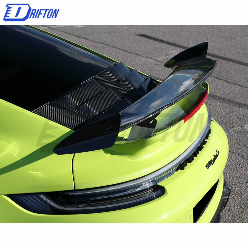 TopCar Style Dry Carbon Fiber Rear Spoiler With Primer Base With Engine Cover Set For Porsche 911 992 Carrera S 2019-2023