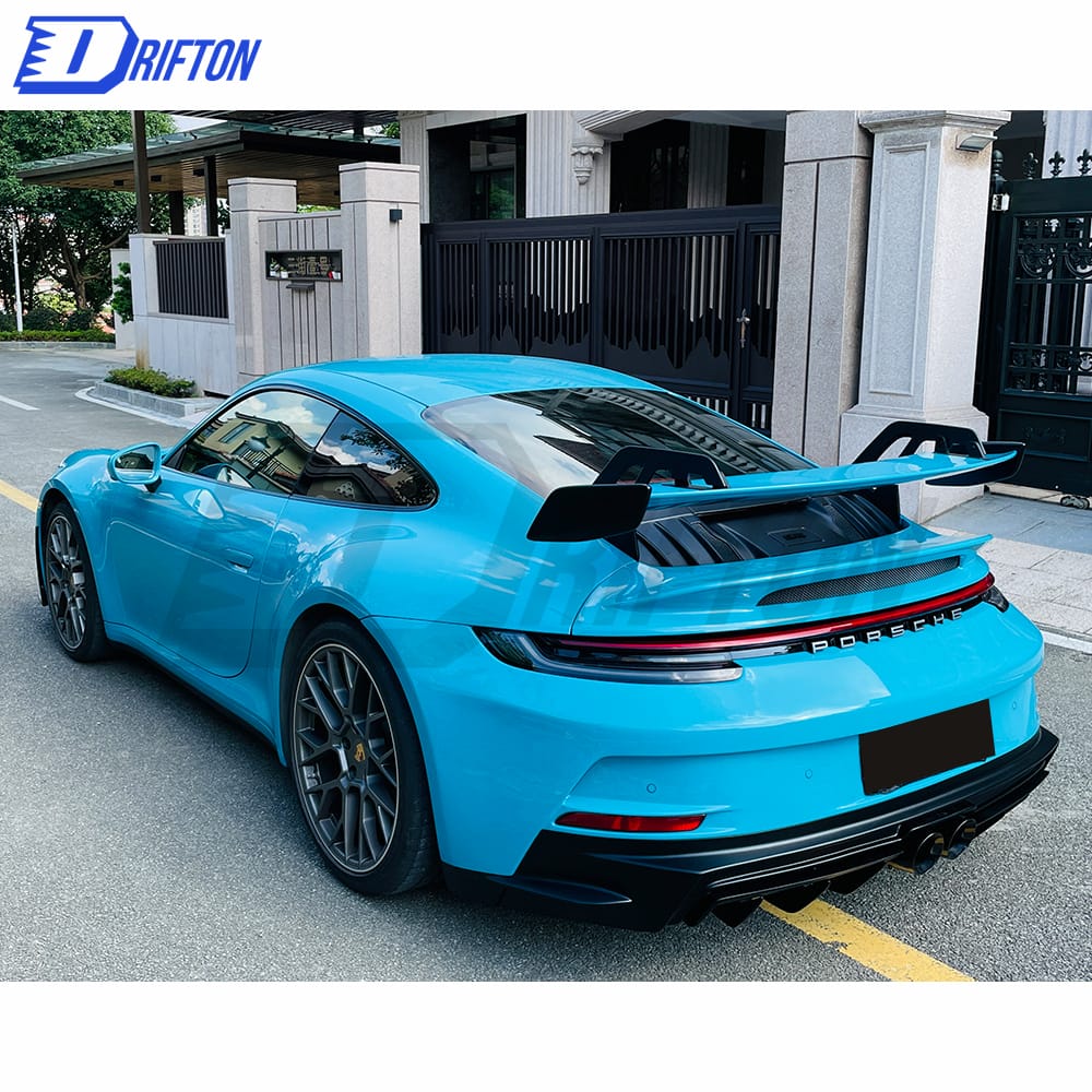 GT3 Style Dry Carbon Fiber Rear Spoiler & Engine Cover & Primed Rear Trunk Set For Porsche 911 992 Carrera S 2019-2023